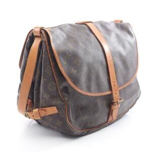 Louis Vuitton Shoulder Canvas Saumur Bag Brown Monogram Leather
